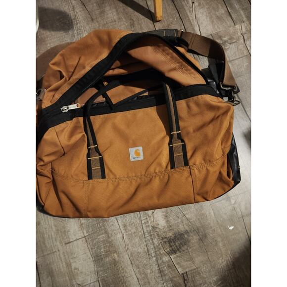 Carhartt Brown Packable Canvas Travel Duffel Bag w/ Strap Company Name - Picture 1 of 4